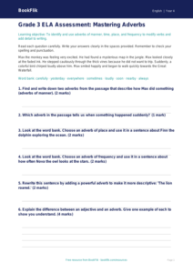 Free Adverbs Assessment | Grade 3 | ELA | BookFlik