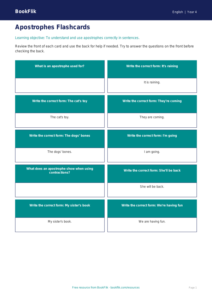 Free Apostrophes Flashcards for Grade 3 ELA | BookFlik
