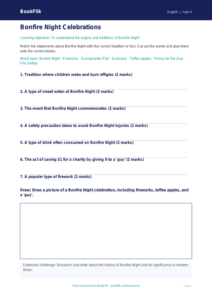 ELA bonfire night activity sheet grade 3 core