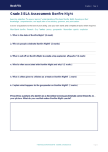 Free Bonfire Night Reading Comprehension | Grade 3 ELA | BookFlik