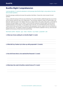 ELA bonfire night comprehension grade 3 core