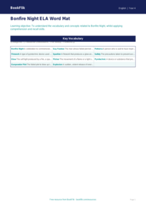 Free Bonfire Night Word Mat | Grade 3 | ELA | BookFlik
