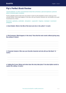 ELA book review template grade 3 core