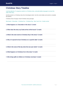 Free Christmas Story Activity Sheet | Grade 3 | ELA | BookFlik