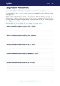 Free Conjunctions Assessment for Grade 3 Students | ELA | BookFlik
