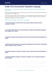 Free Figurative Language Assessment | Grade 3 | ELA | BookFlik
