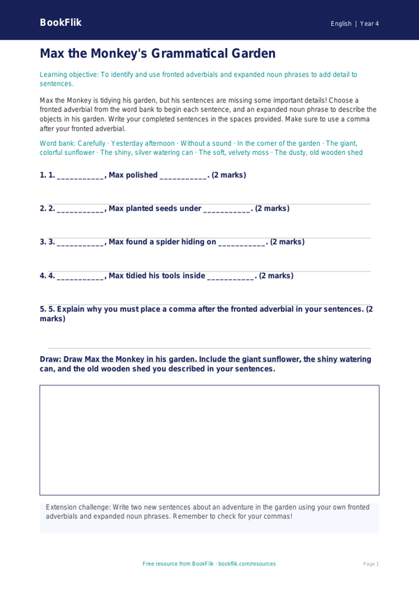 Grammar Adventure with BookFlik | Free Download | Grade 3 ELA worksheet preview — English Grammar