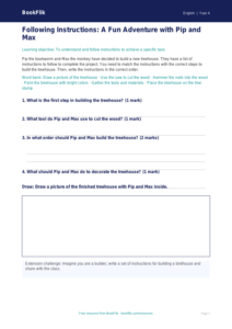 Free Instructions Activity Sheet | Grade 3 | ELA | BookFlik