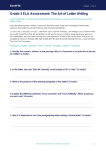 ELA letter writing assessment grade 3 core