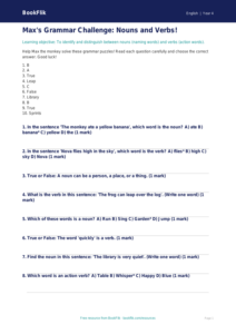 ELA nouns and verbs quiz grade 3 core