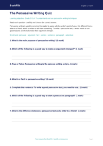Free Persuasive Writing Quiz | Grade 3 | ELA | BookFlik