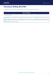 Free Persuasive Writing Word Mat | Grade 3 | ELA | BookFlik