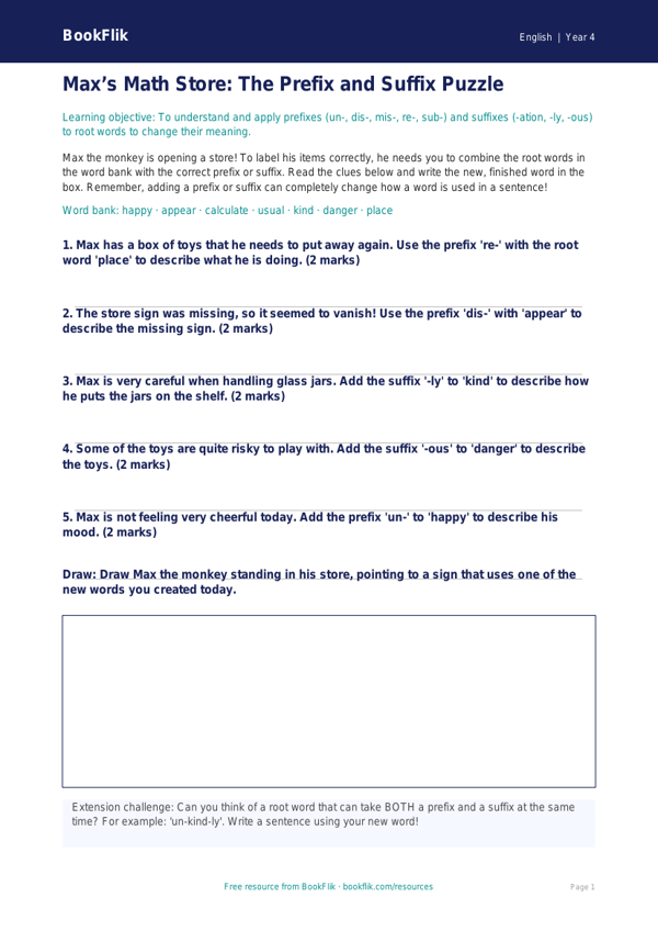 Free Prefixes And Suffixes Activity Sheet | Grade 3 | ELA | BookFlik worksheet preview — English Prefixes And Suffixes
