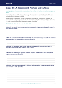Free Prefixes And Suffixes Assessment | Grade 3 | ELA | BookFlik