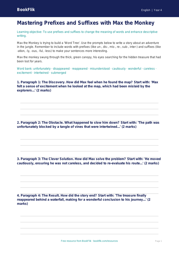 ELA prefixes and suffixes writing frame grade 3 core worksheet preview — English Prefixes And Suffixes