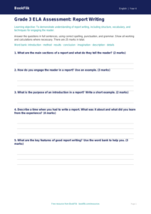ELA report writing assessment grade 3 core