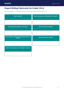 ELA report writing flashcards grade 3 core