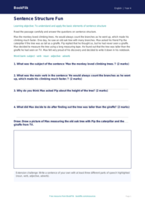 Free Sentence Structure Comprehension | Grade 3 | ELA | BookFlik