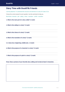 ELA stories worksheet grade 3 core