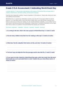 Free World Book Day Assessment | Grade 3 | ELA | BookFlik