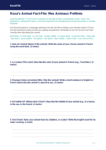 Free Animals Template | Grade 3 | French | BookFlik