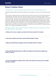 Free Clothes Comprehension | Grade 3 | French | BookFlik