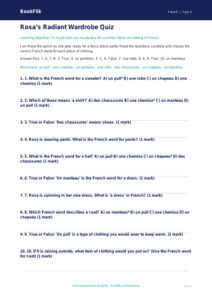 Free Clothes Quiz for Grade 3 | Learn French with BookFlik