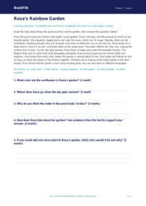 French Colours Comprehension Worksheet | Grade 3 | BookFlik