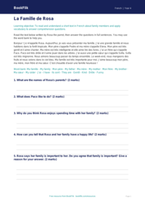 Free Family Comprehension Grade 3 French Lessons | BookFlik