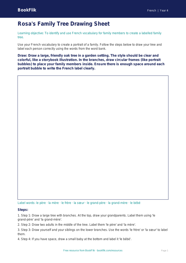 Free Family Drawing Sheet | Grade 3 | French | BookFlik worksheet preview — French Family