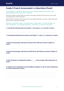 Free Food Assessment for Grade 3 – Learn French with BookFlik
