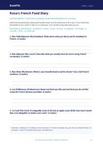 Free Food Template | Grade 3 | French | BookFlik