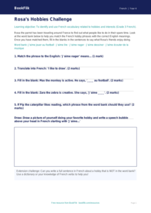 Free Hobbies Activity Sheet for Grade 3 | Learn French with BookFlik