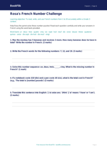 Free French Numbers Worksheet for Grade 3 | BookFlik