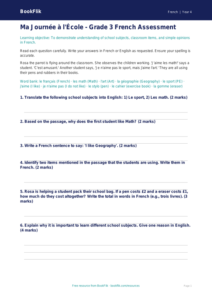Free Grade 3 French School Assessment | BookFlik Educational Resources