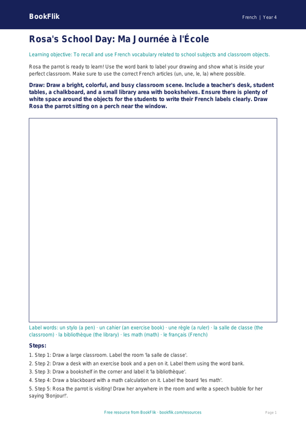 Free Grade 3 French School Drawing Sheet | BookFlik worksheet preview — French School
