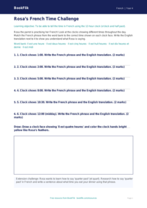 Free Grade 3 Telling the Time Activity Sheet in French | BookFlik