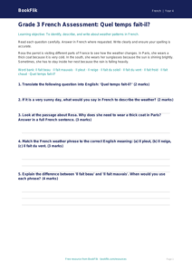 Free Weather Assessment for Grade 3 French Students | BookFlik