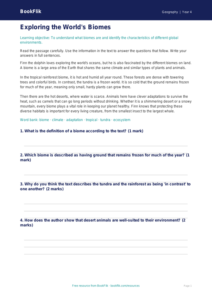 Free Biomes Comprehension | Grade 3 | Geography | BookFlik