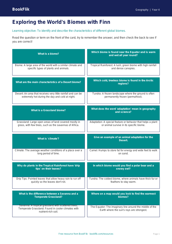 Geography biomes flashcards grade 3 core worksheet preview — Geography Biomes