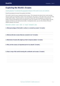 Free Continents And Oceans Comprehension | Grade 3 | Geography | BookFlik