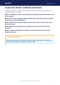 Free Continents And Oceans Poster | Grade 3 | Geography | BookFlik