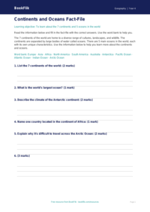 Free Continents And Oceans Template | Grade 3 | Geography | BookFlik