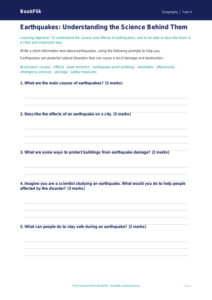 Free Earthquakes Writing Frame | Grade 3 | Geography | BookFlik