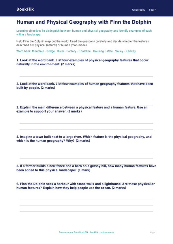 Free Human And Physical Geography Worksheet | Grade 3 | Geography | BookFlik worksheet preview — Geography Human And Physical Geography
