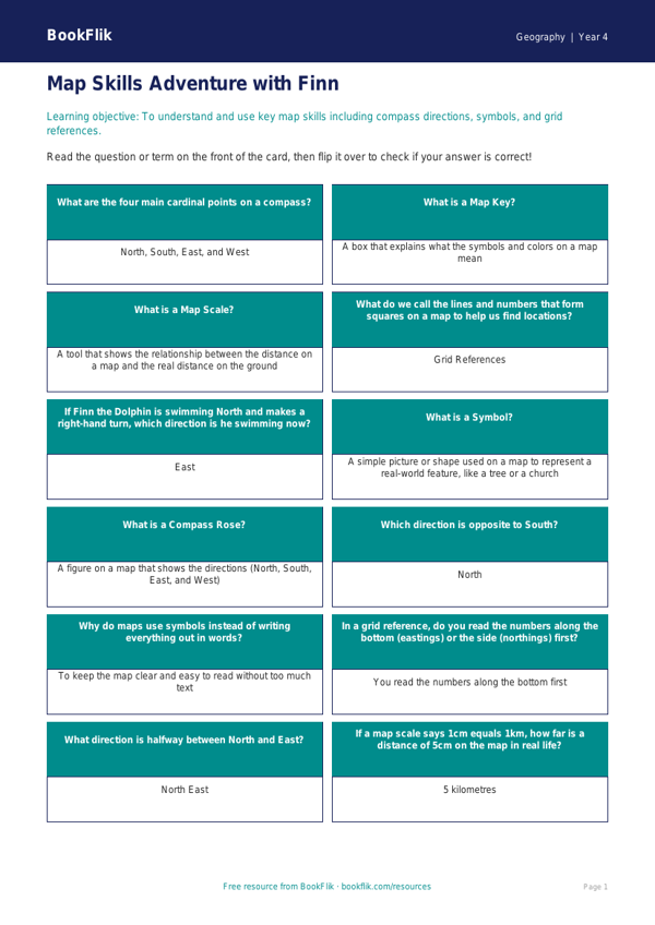 Free Map Skills Flashcards | Grade 3 | Geography | BookFlik worksheet preview — Geography Map Skills