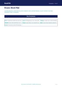 Free Rivers Word Mat | Grade 3 | Geography | BookFlik