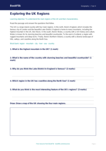 UK Regions Geography Worksheet | Grade 3 Social Studies | BookFlik
