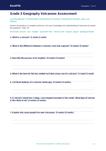 Free Volcanoes Assessment | Grade 3 | Geography | BookFlik
