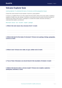 Free Volcanoes Quiz | Grade 3 | Geography | BookFlik